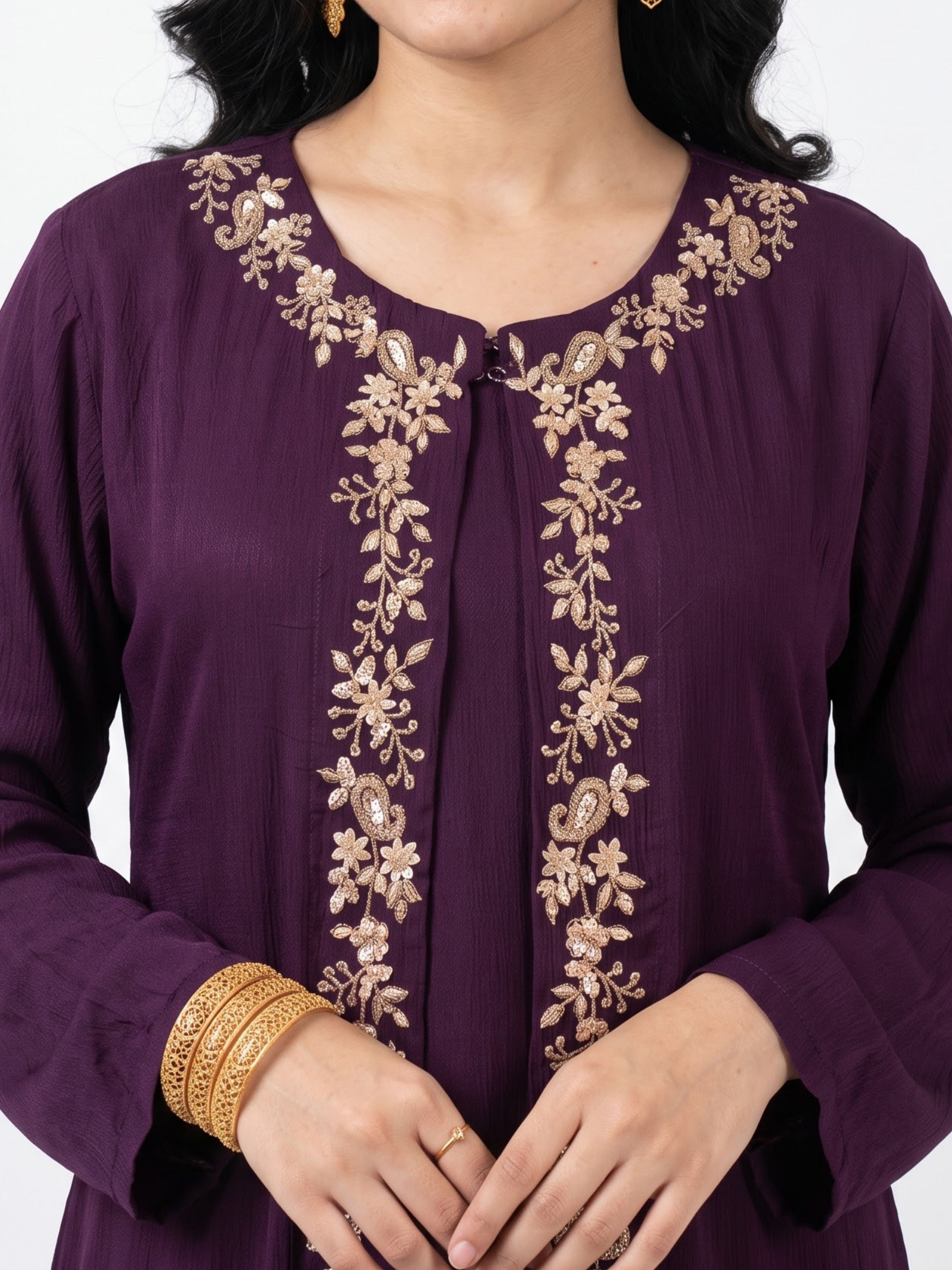 Wine Chinon Shirt, Palazzo, Shrug And Dupatta with Cutdana, Sequins, Pearl and Dabka Embroidery 6